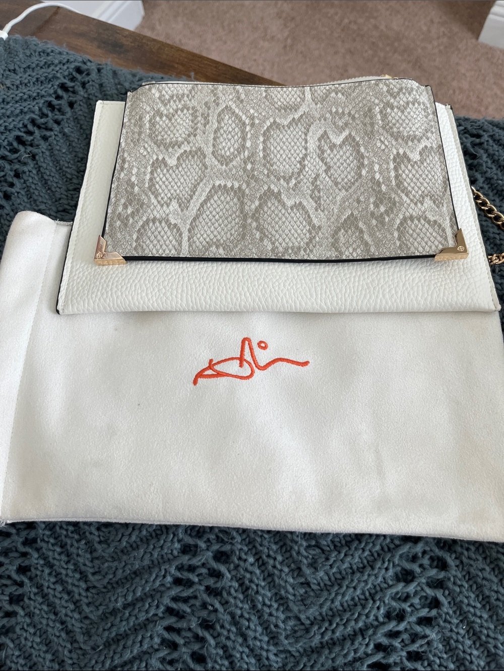 White Snakeskin-Print Flap Crossbody Bag - Daniel Espinosa